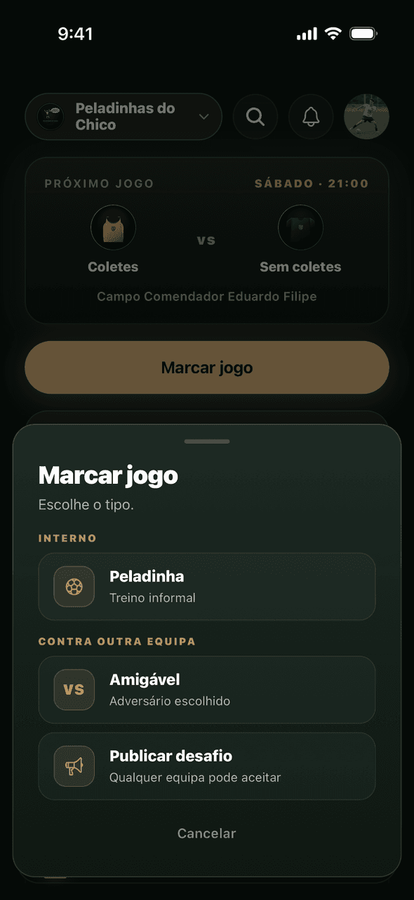 Ecrã para marcar um jogo na S7VN