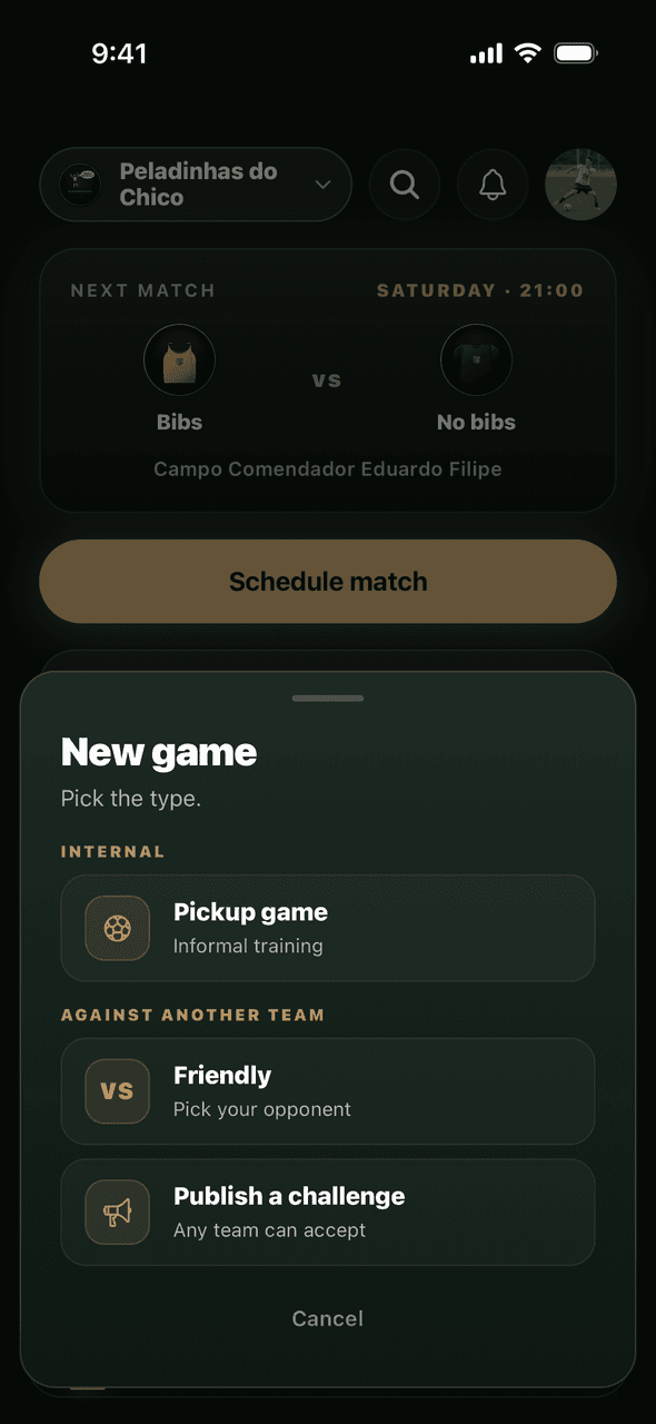 S7VN screen to book a game