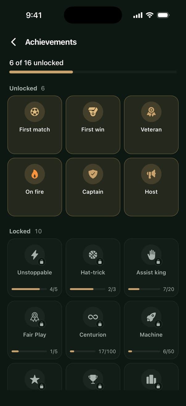 Achievements screen