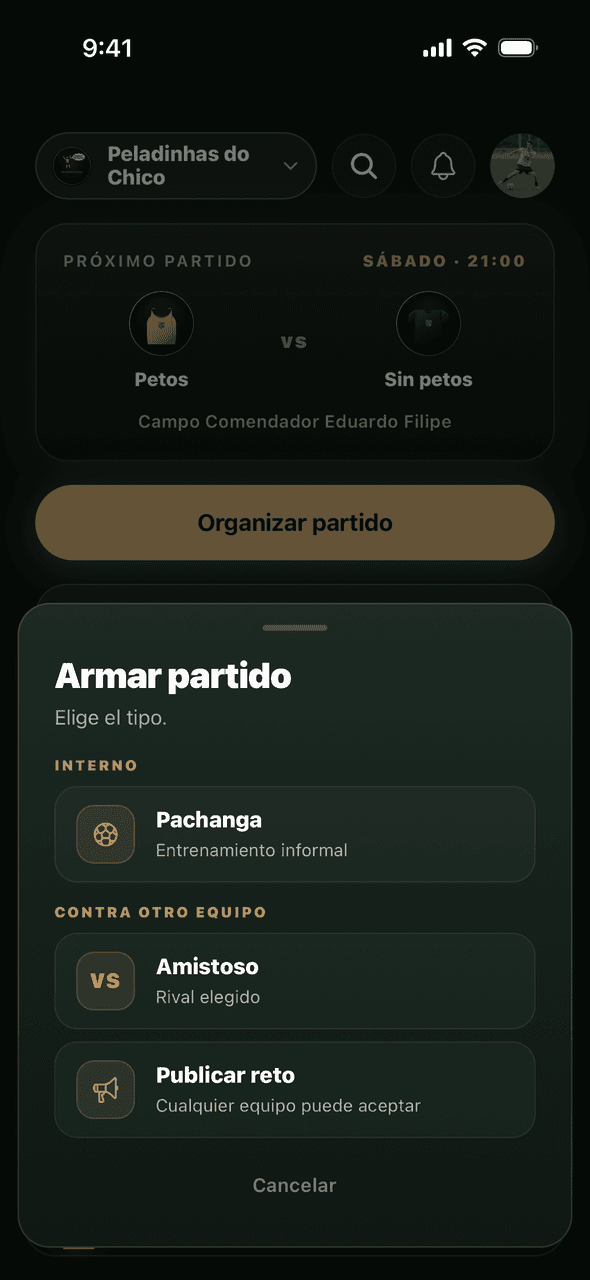 Pantalla de S7VN para reservar un partido
