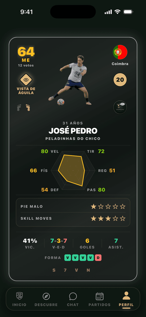 Perfil del jugador con la carta y los récords