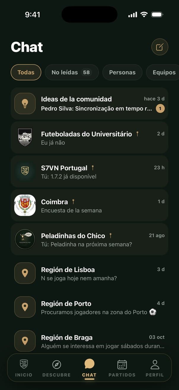 Lista de chats de partidos y regiones