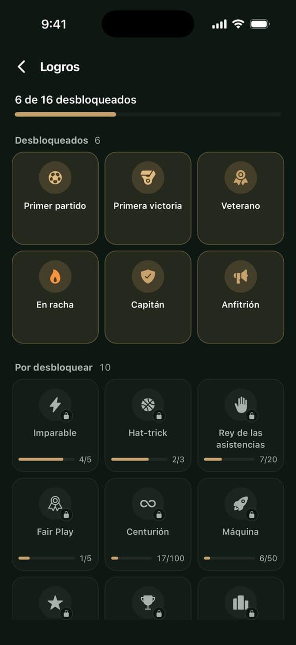 Pantalla de logros
