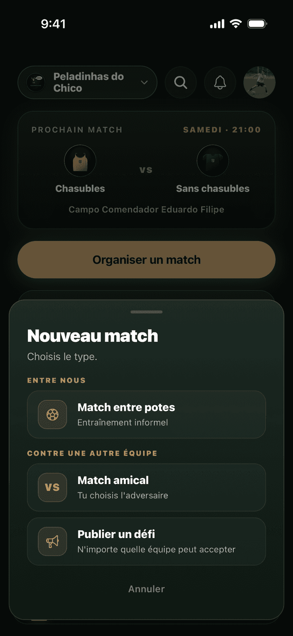 Écran S7VN pour organiser un match