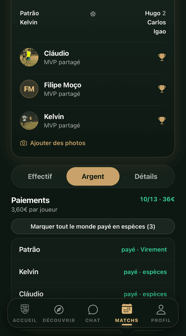 Paiements du match : qui a payé et qui manque