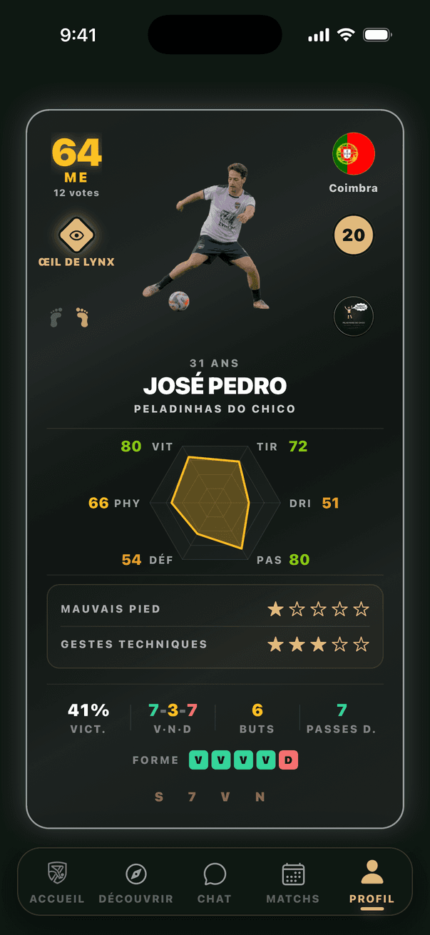 Profil du joueur avec la carte et les records