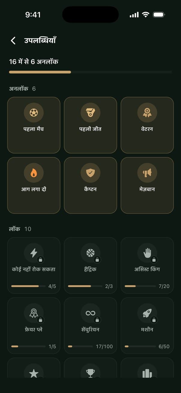 उपलब्धियों का स्क्रीन
