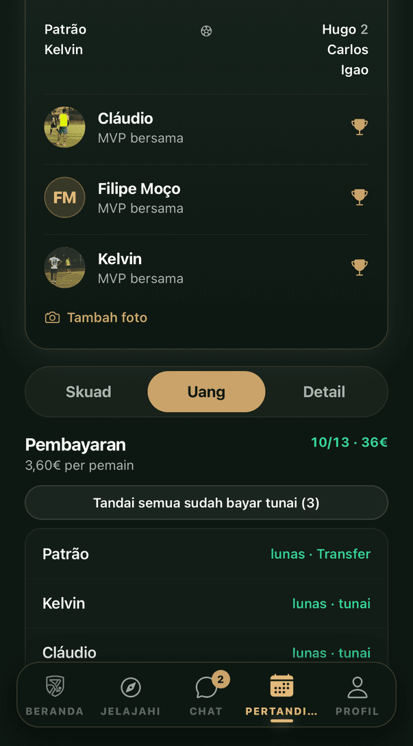 Pembayaran pertandingan, siapa yang udah bayar dan siapa yang belum