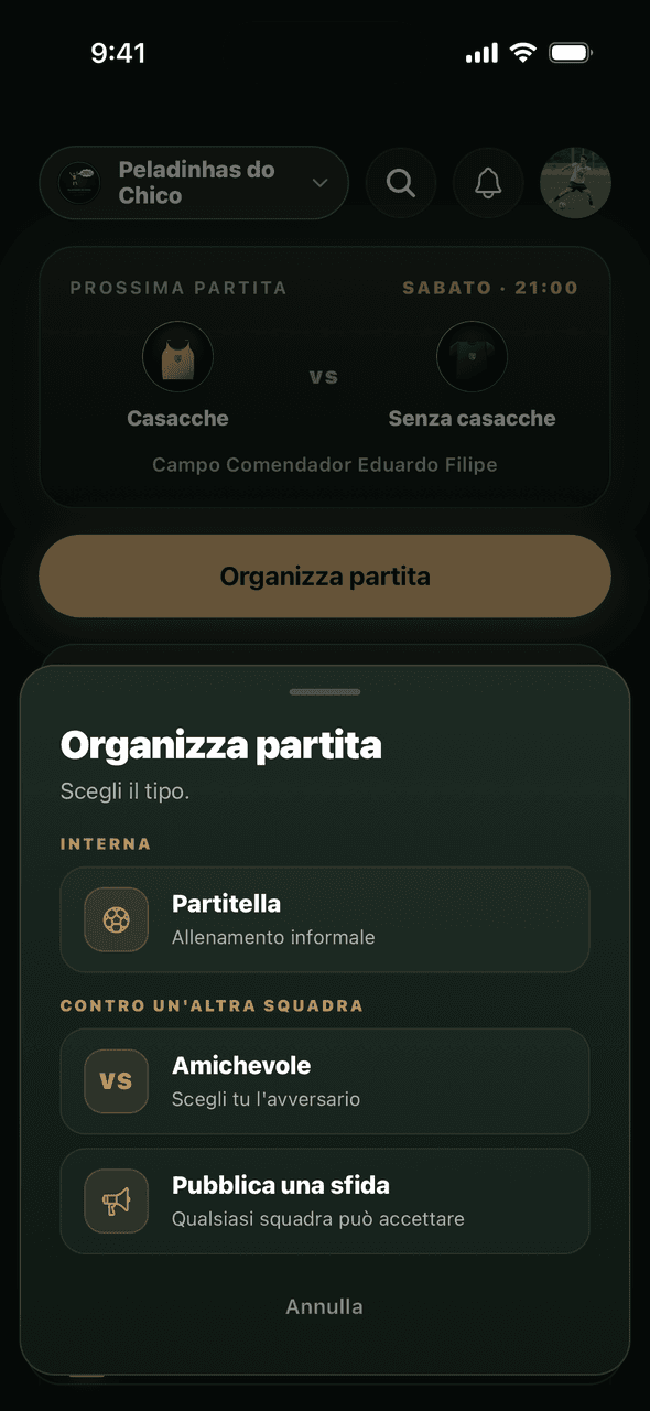 Schermata S7VN per organizzare una partita
