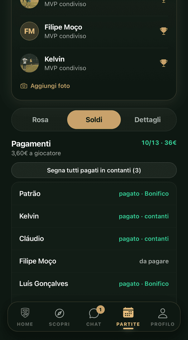 Pagamenti della partita: chi ha già pagato e a chi manca