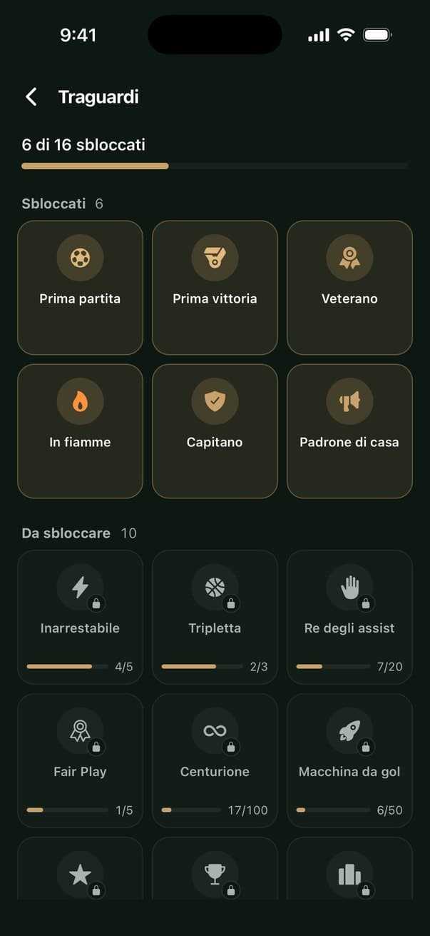 Schermata dei traguardi