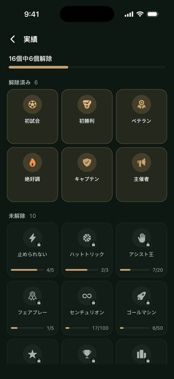 実績の画面