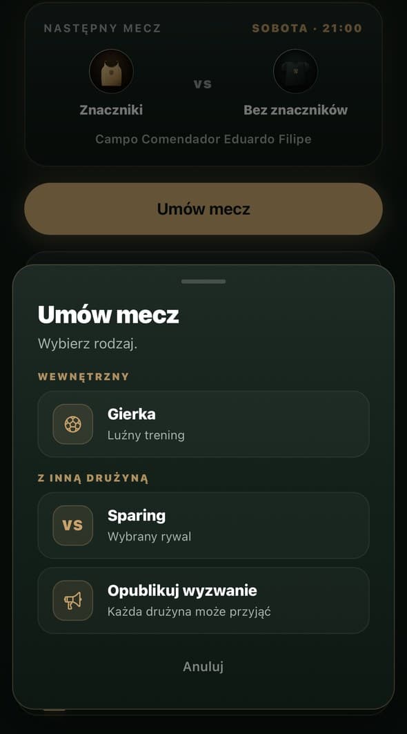 Ekran wyboru typu gry: gierka, sparing albo wyzwanie