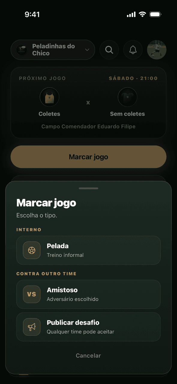 Tela da S7VN para marcar um jogo