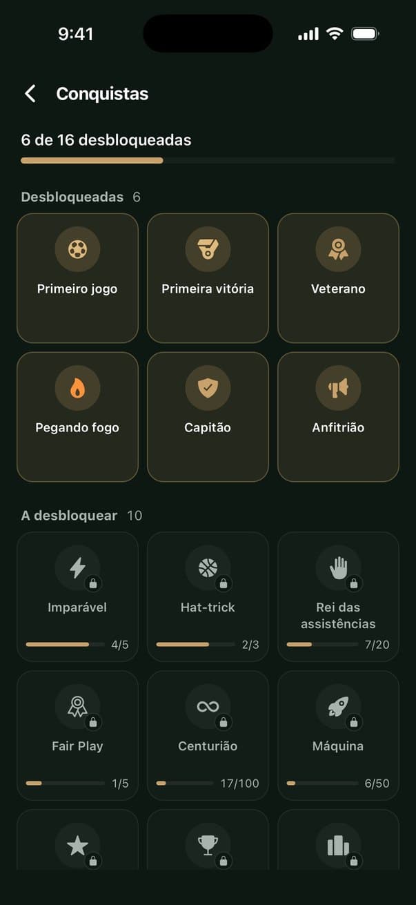 Tela de conquistas