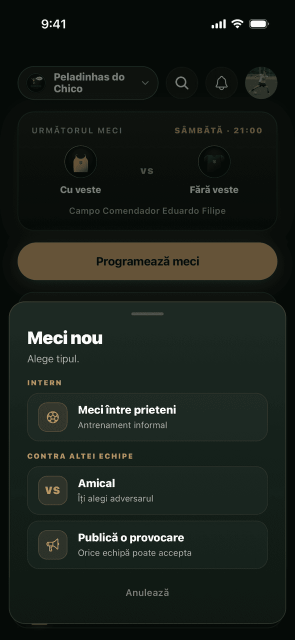 Ecranul S7VN pentru programarea unui meci
