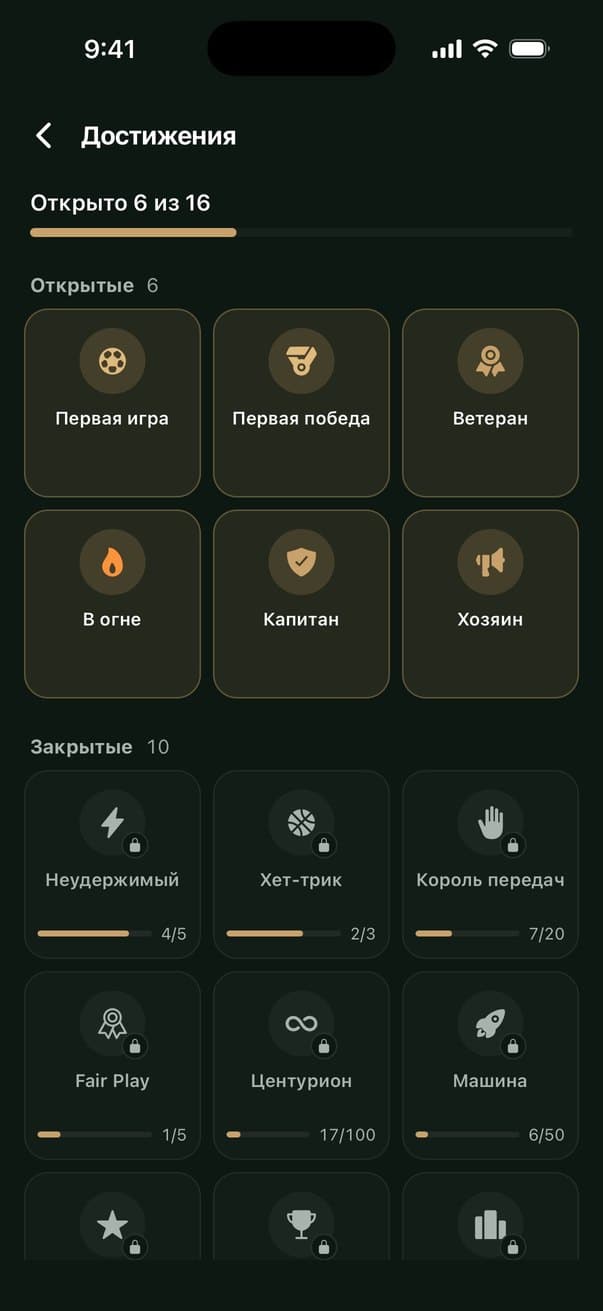 Экран достижений