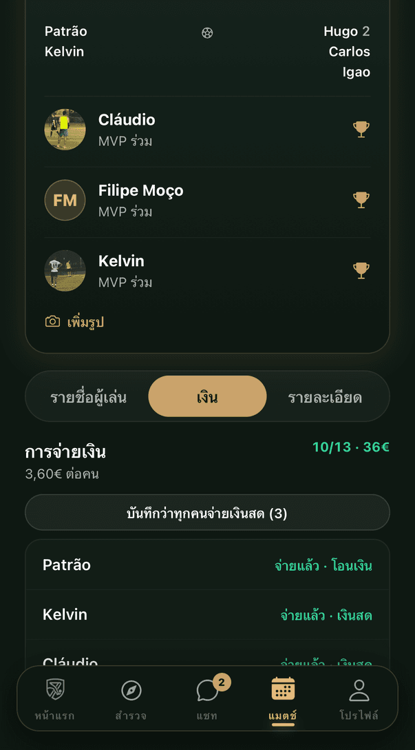 การจ่ายเงินของแมตช์ ใครจ่ายแล้วและใครยังไม่จ่าย