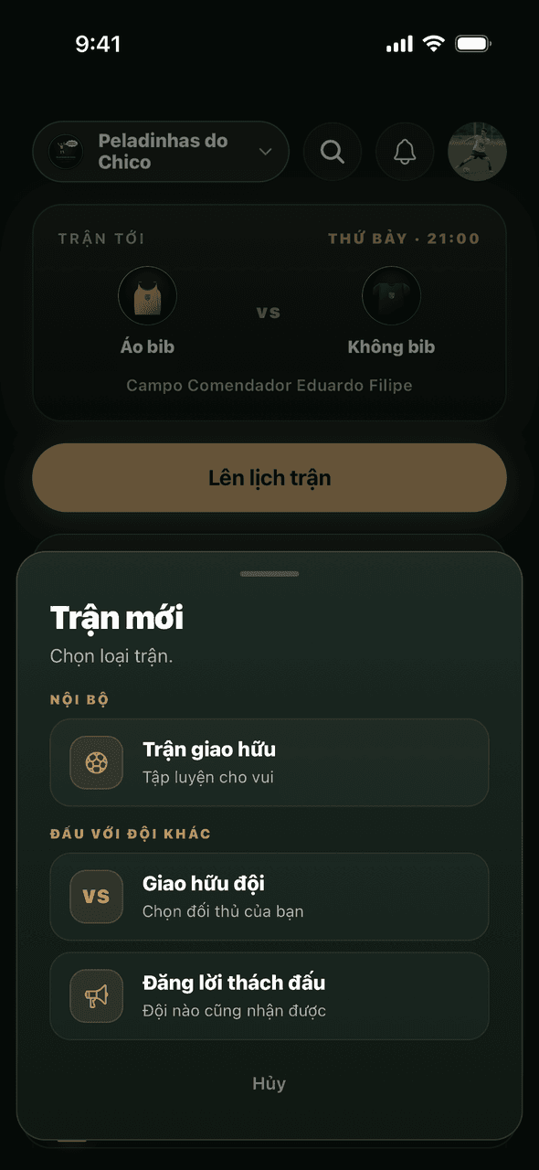 Màn hình S7VN để lên lịch trận đấu