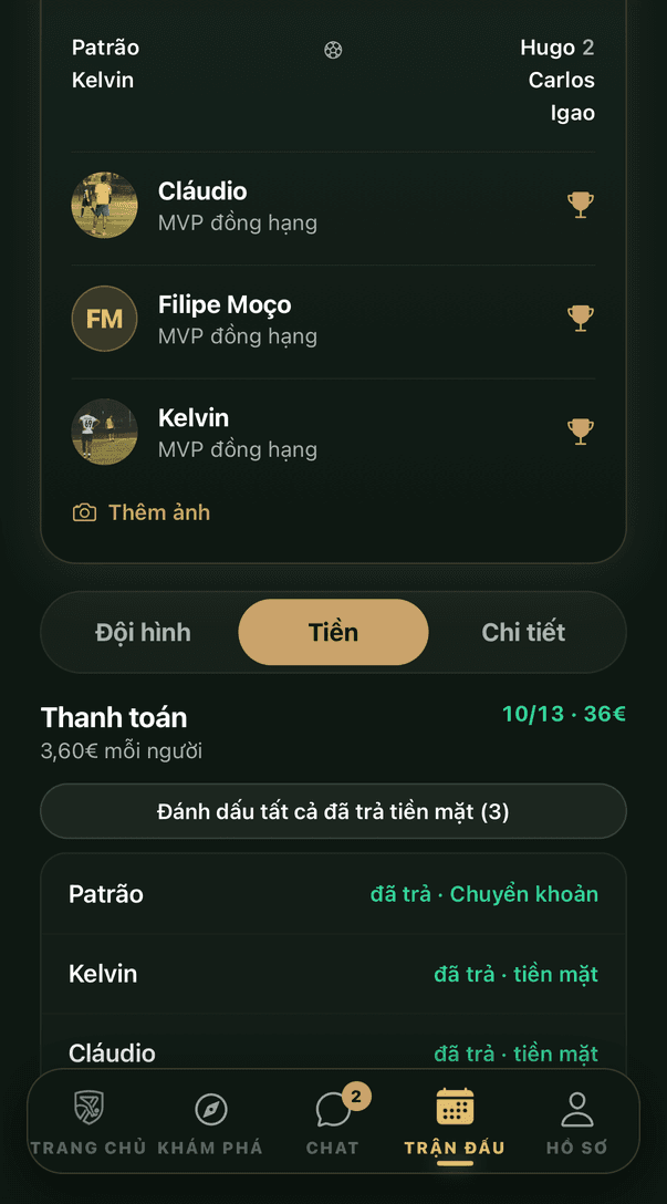 Thanh toán trận đấu, ai đã trả và ai còn thiếu