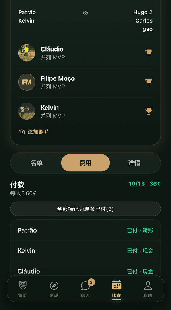 球局费用,谁付了谁还没付